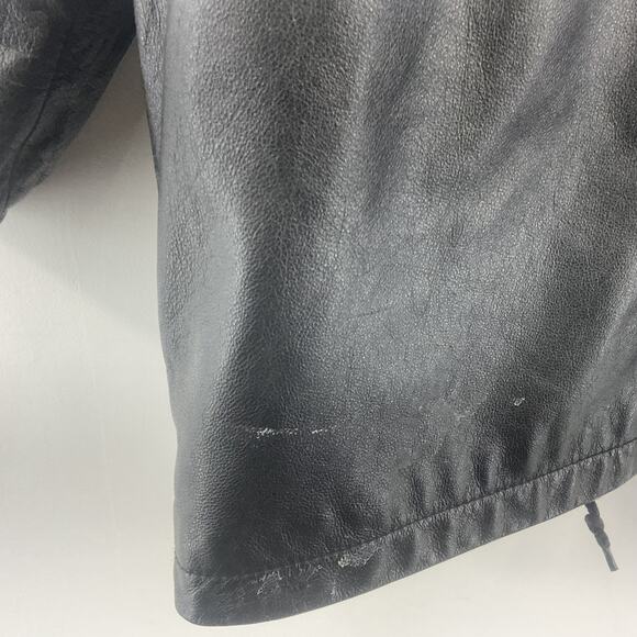 G III Men's Small Black Leather Vintage Zip-Up Drawstring Waist Jacket Preowned - Picture 5 of 6